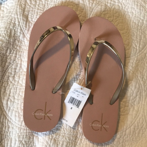 calvin klein flip flops pink
